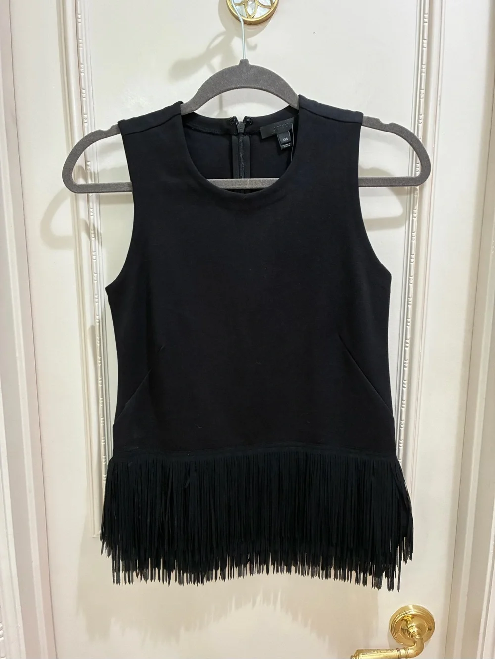 J. Crew Black Sleeveless Fringe Tank Top